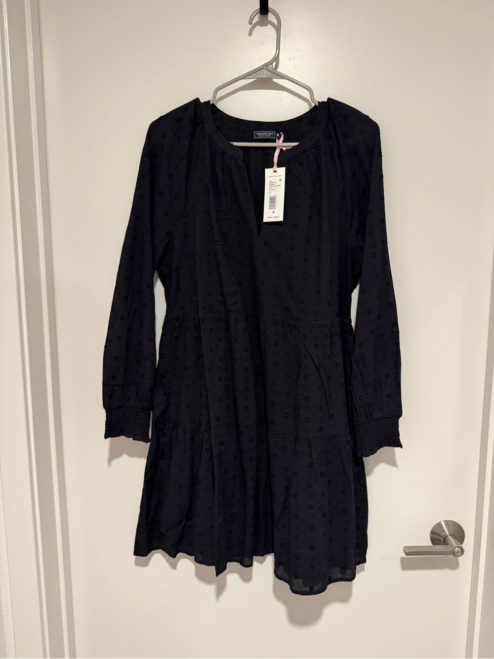 Vineyard Vines Black Mini Dress with Swiss Dot Texture